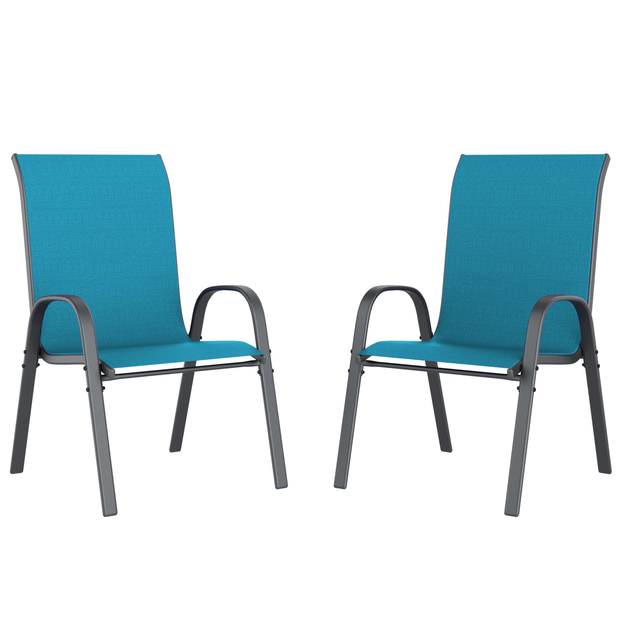 Amopatio Patio Chairs Set of 2, Outdoor Stackable Dining Chairs for All Weather, Breathable Garden Outdoor Furniture for Backyard Deck, Light Blue