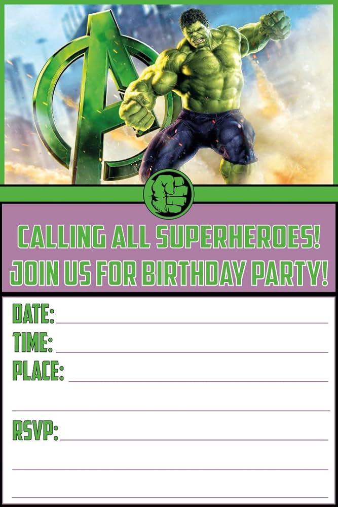 Amazon.com : The Hulk Invitation Cards and Envelopes – 20 Fill-in Invites for Kids Birthday Bash and Theme Party, 10X15 cm, Postcard Style : Home & Kitchen amazon-com-the-hulk-invitation-cards-and-envelopes-20-fill-in-invites-for-kids-birthday-bash-and-theme-party-10x15-cm-postcard-style-home-kitchen