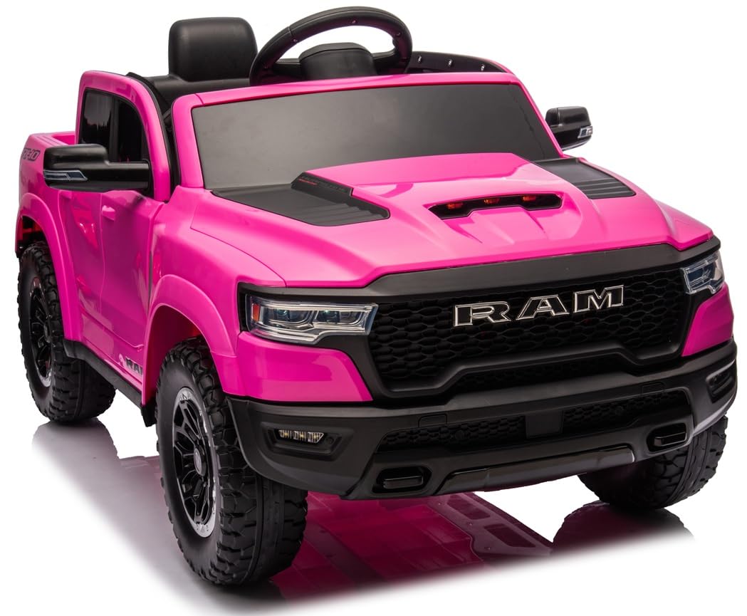 Playhouse Dodge RAM 1500, 2 Motoren - 90W, Bluetooth, Schlüssel, 4 Stoßdämpfer, Eva Räder, 12V 9ah, Fernbedienung, Kinderauto Kinderfahrzeug Kinder Elektroauto (Rosa)
