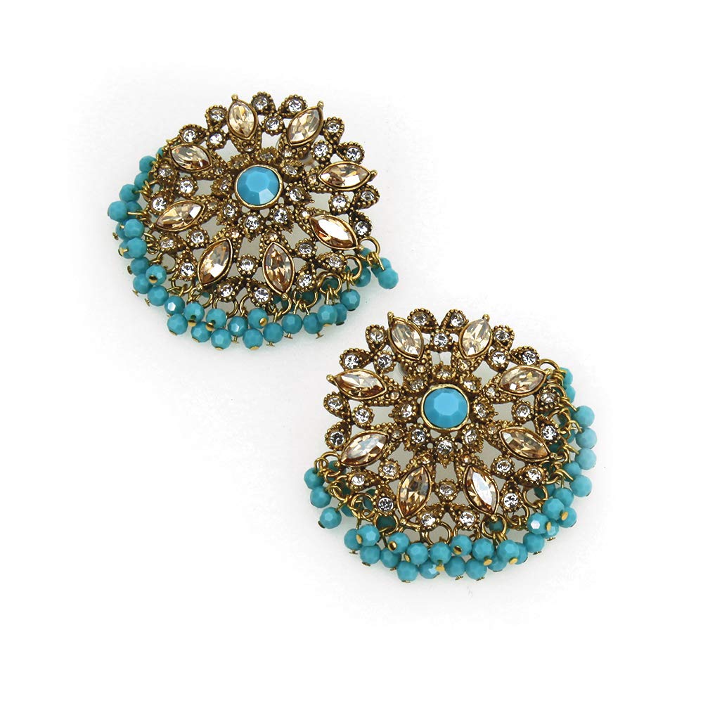 Kyles CollectionNickel Free Swarovski Big Stud Earrings encrusted with Turquoise Swarovski Crystals Genuine Swarovski Crystals Indian jewelry Made in London,UK