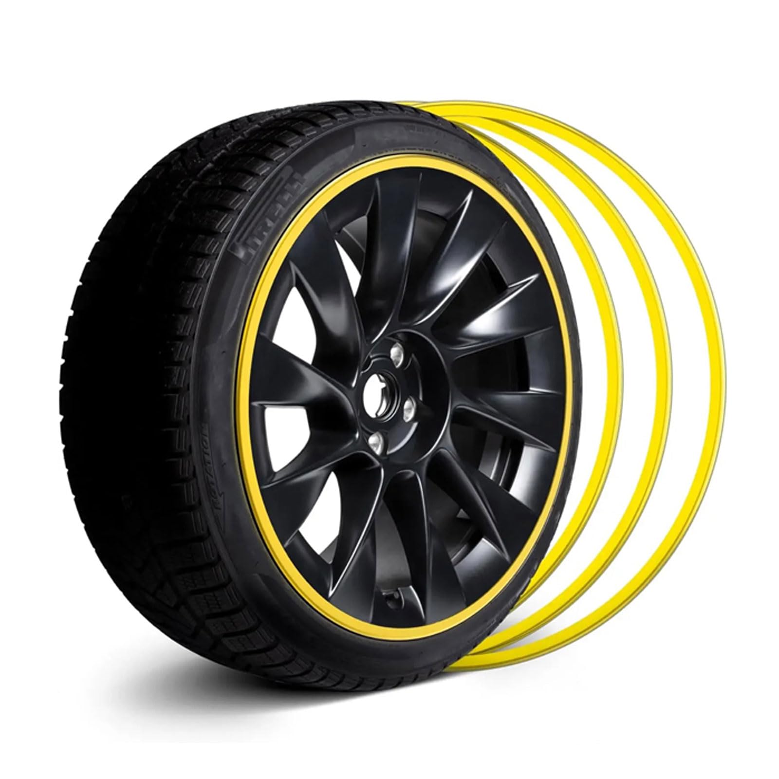 Cammeciso Yellow Rim Protectors For Alloy Wheels,Alloy Wheel Edge Ring,Universal Alloy Wheel Protector 4Pcs,Cover Car Protection Tire Trim Rings,Anti-Scratch,Aluminum Alloy,For Enhanced Wheel Safety