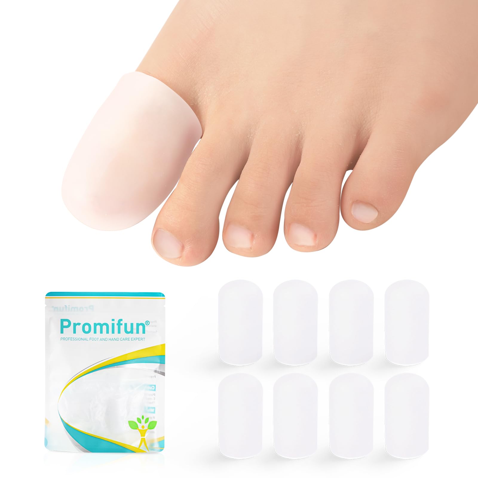 Promifun Silicone Toe Protectors,4 Pairs Soft Gel Toe Protectors for Men & Women-Toe Caps for Foot Pain Relief-Toe Sleeves for Ingrown Toenails, Corns
