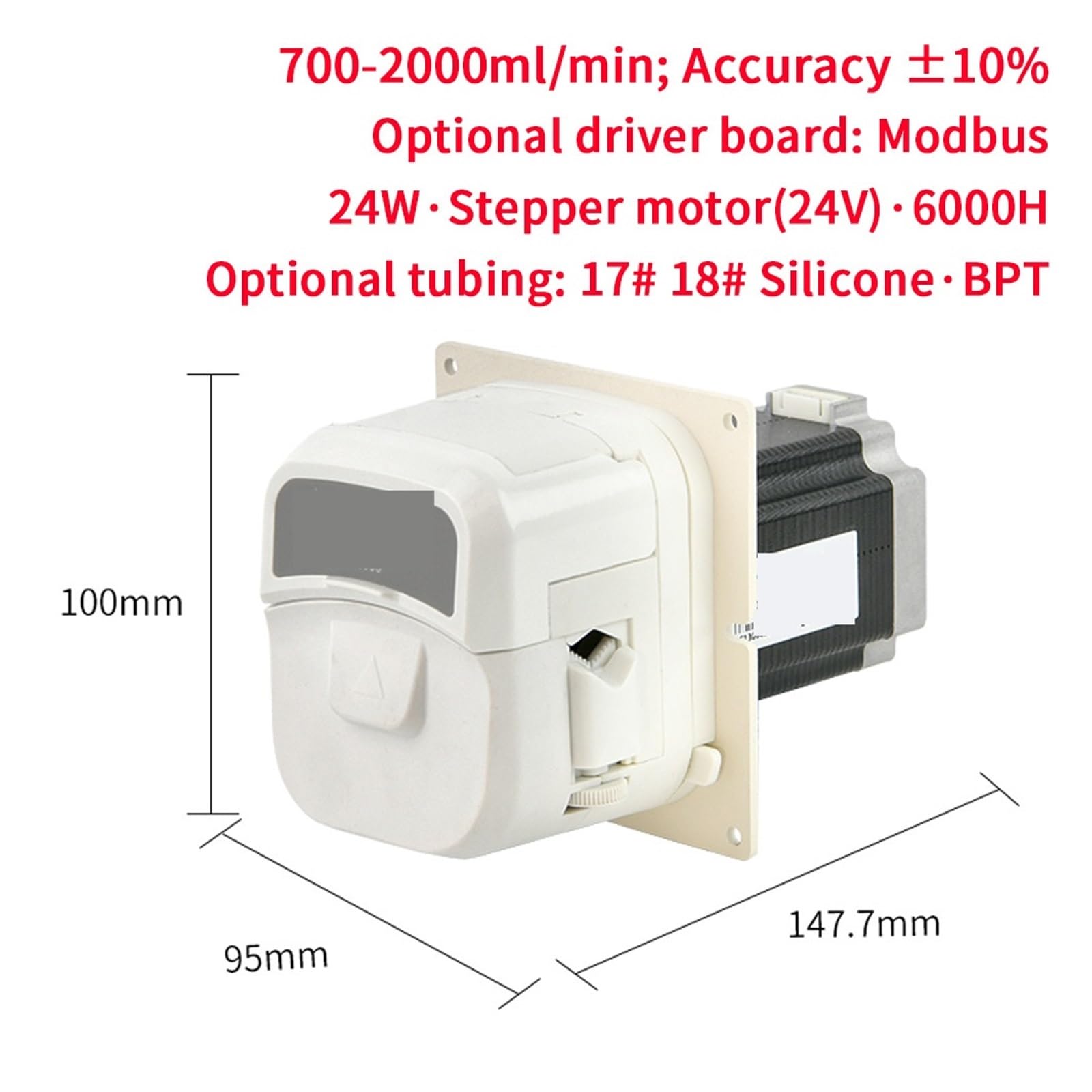 Maszyna do napełniania, 700-2000ml/min KK2000 24V DIY pompa perystaltyczna wysokoprzepływowa pompa samozasysająca do laboratoryjnej pompy dozującej z silnikiem krokowym(S17 6.4x9.6mm)
