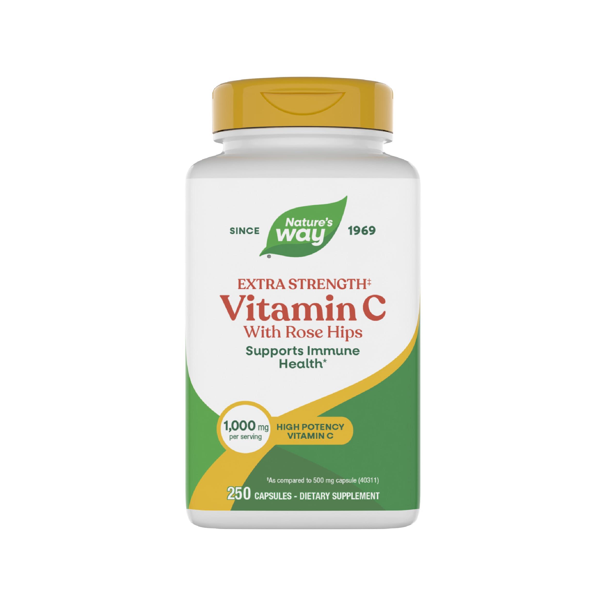 Extra Strength(1) Vitamin C with Rose Hips, Supports Immune Health*, Collagen Production*, High Potency Vitamin C, 250 Capsules (Packaging May Vary)