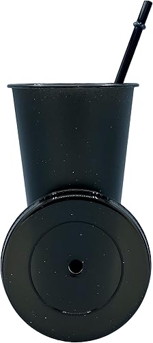 Miniatura 3 de Generic Vaso de plástico reutilizable de 24 onzas con purpurina negro mate con popote y tapa, paquete de 4