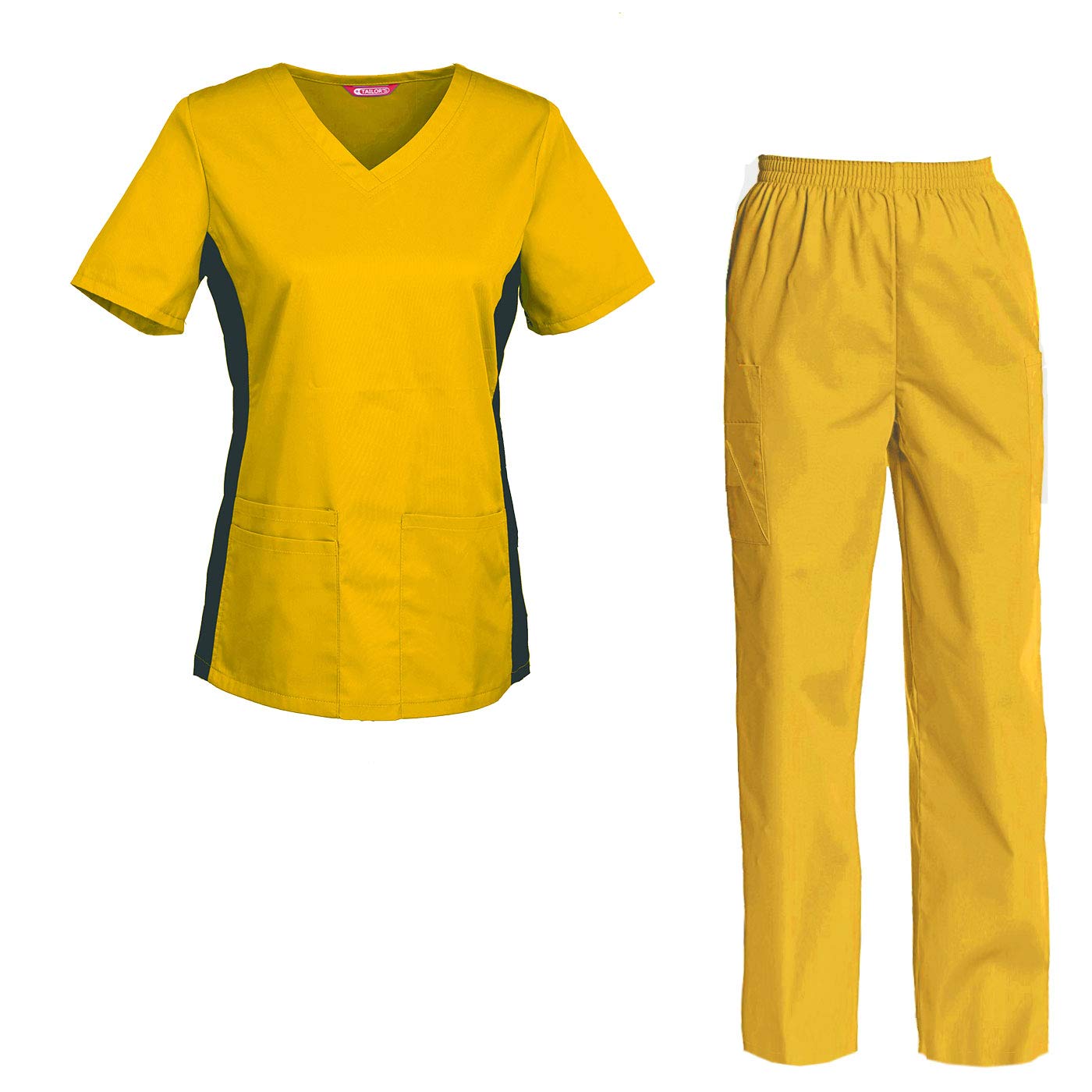 Women's Scrubs Set Scrub Top and Pants Scrubs Set Yellow