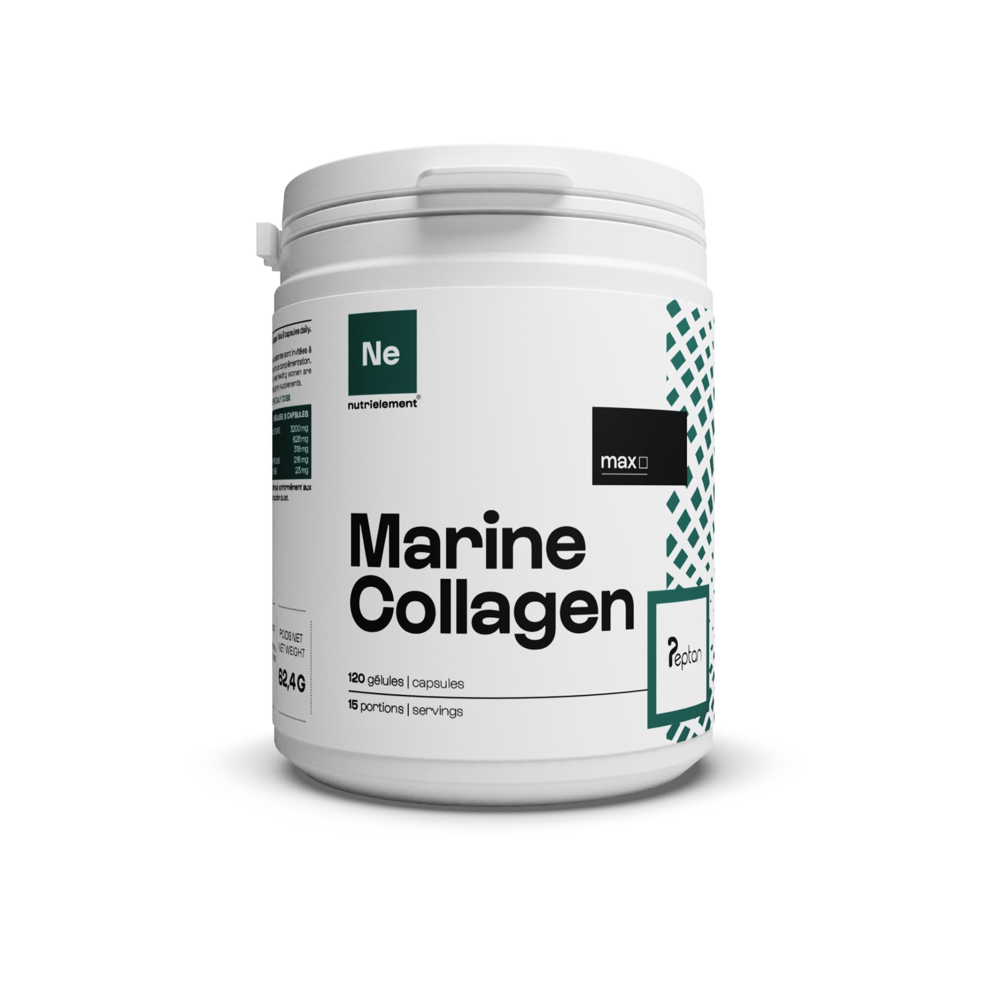 Collagène Marin Peptide Peptan Type 1-​120 Gélules - Collagène hydrolysé - Contribue à la santé des cheveux, articulations, os - Favorise la jeunesse de la peau | Nutrielement By Nutrimuscle