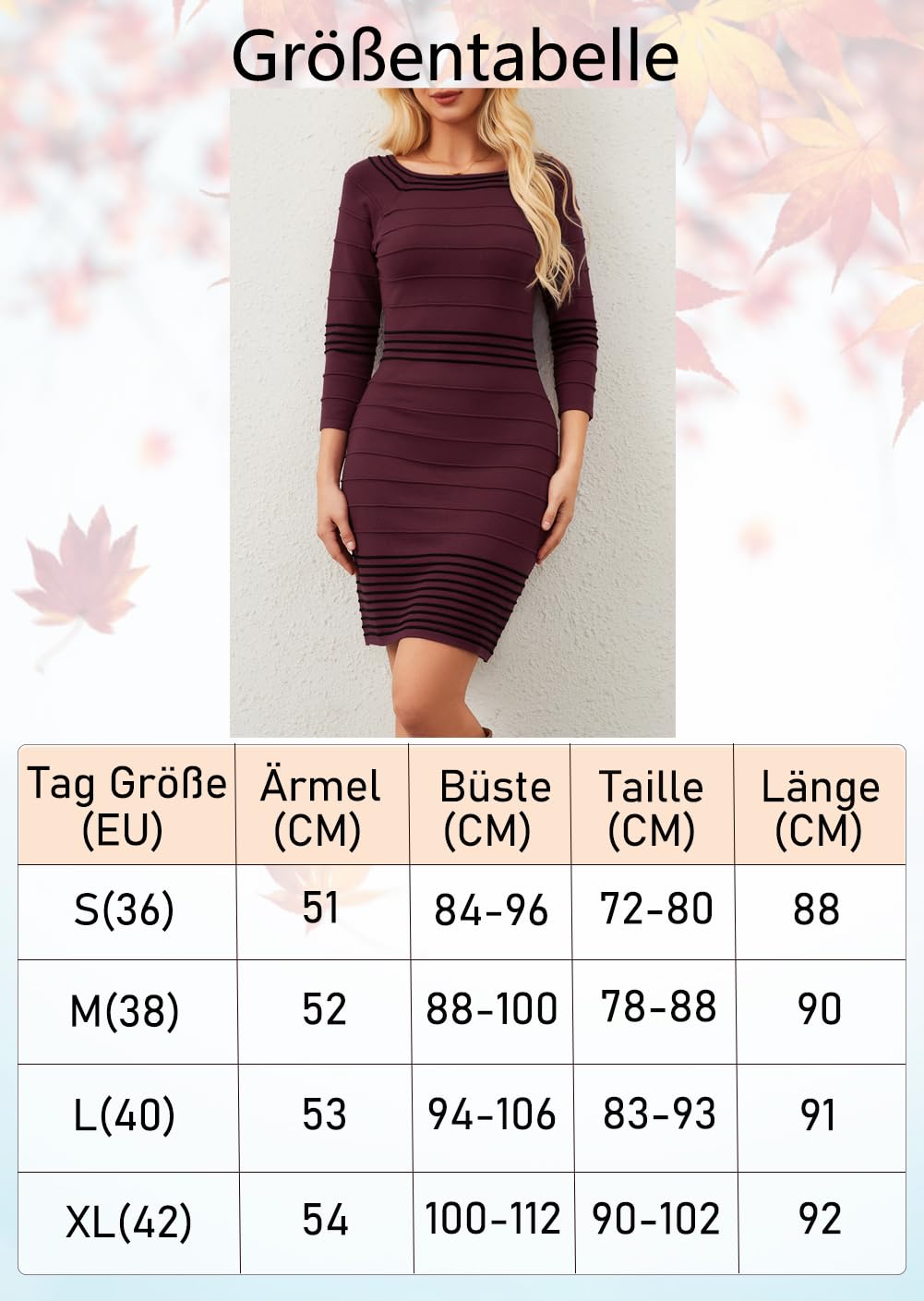 YUTILA Robe en tricot pour femme - Élégante robe d'hiver - Couleur unie - Décontractée - Manches longues - Automne et hiver