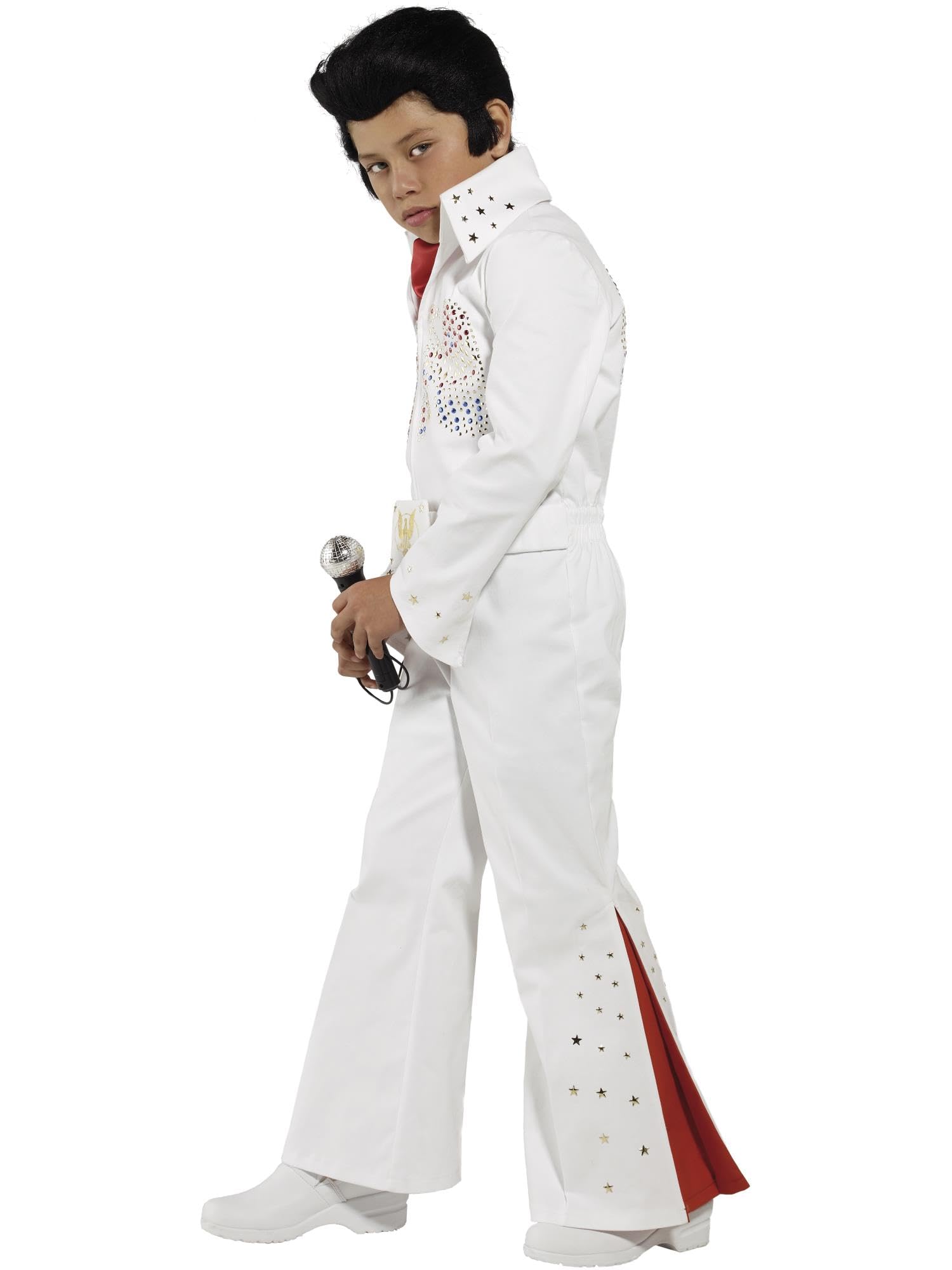 Smiffys Disfraz de Elvis, Blanco, con mono y bufanda Halloween, Carnaval