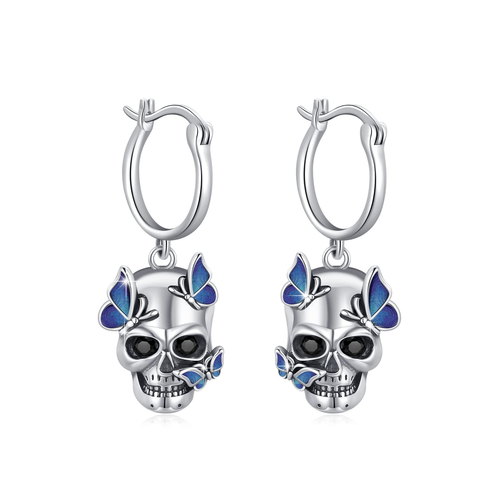 Totenkopf Ohrringe,925er Sterlingsilber Schädel Ohrstecker Totenkopf Rose Ohrringe Goth Ohrstecker Hypoallergene Schmuck Halloween Geschenke für Damen Männer
