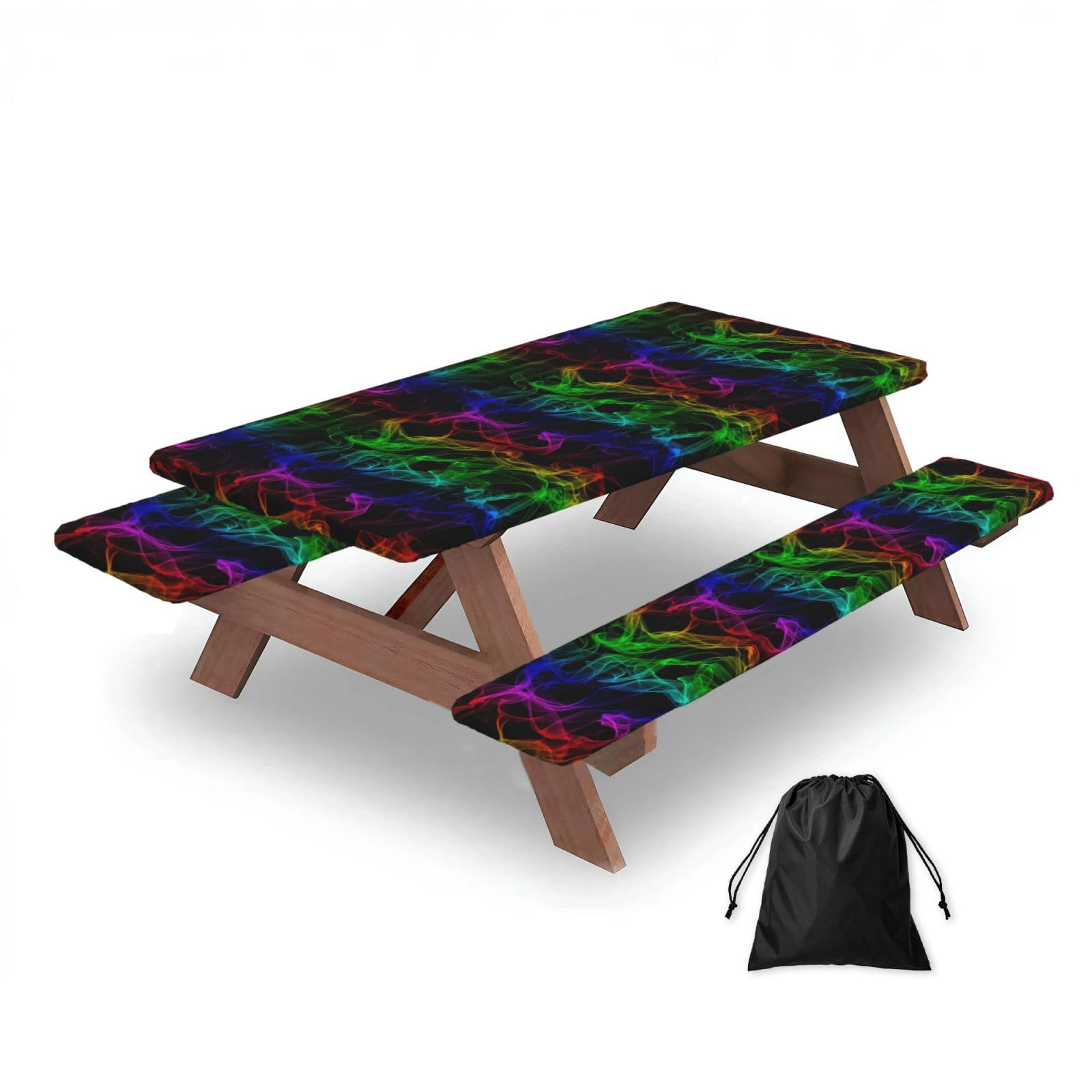 Glow In Dark Splatter Neon, Picnic Table Cover With Bench Covers -Waterproof Elastic Fitted Tablecloth for Garden Camping Patio 76x152cm