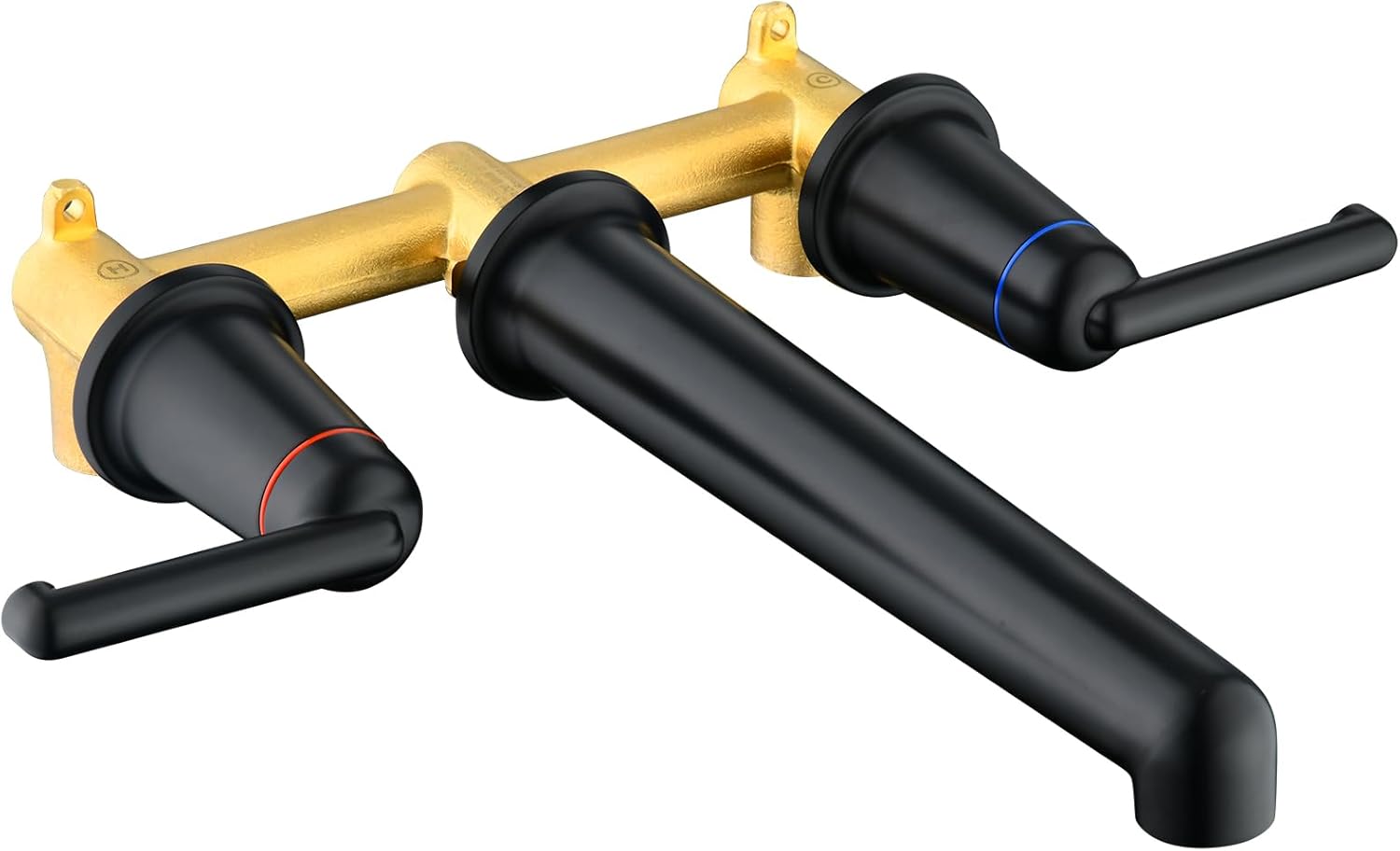 Wall Mount Tub Faucet, SOEBIZ 10.33" Extra Long Tub Spout 2-Handle 3-Hole High Flow 10.08 GPM Wall Mounted Tub Filler, Solid Brass Rough-in Valve Roman Tub Faucets Set for Soaking Matte Black