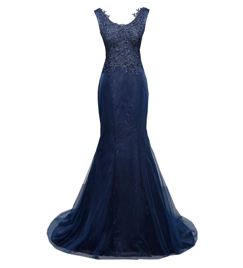 Women's Elegant Mermaid V Neck Formal Evening Dresses Lace Prom Gowns for Wedding