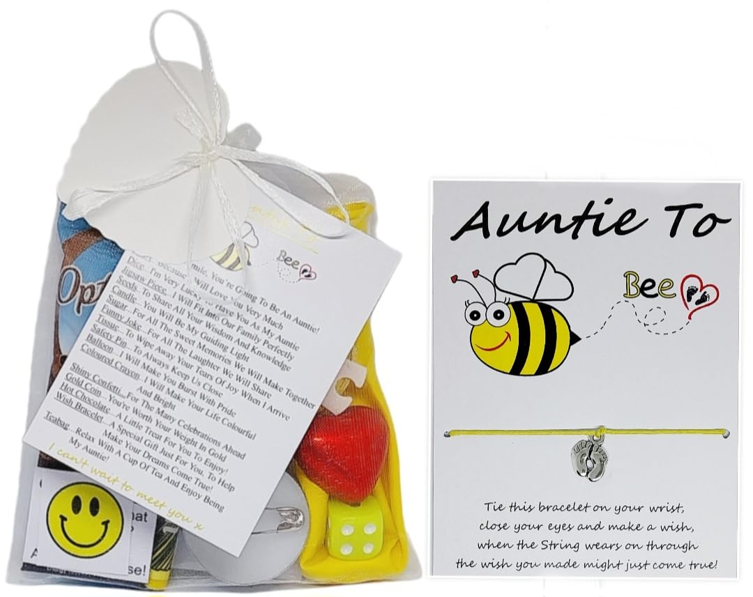 Leia-Marie's Celebration Gifts Ivory Auntie To Be Survival Gift Kit From The Baby Bump | With A Beautiful Keepsake Baby Feet Charm Wish Bracelet Included | A Great Gift To Congratulate A New Auntie To Be