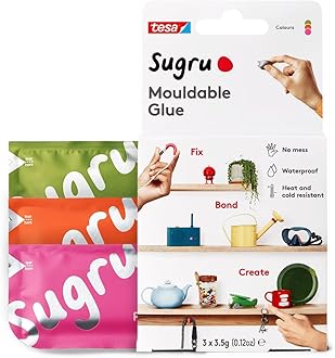sugruby tesa - Moldable Multi-Purpose Glue for Creative Fixing and Making, Pink, Orange and Green, 3 Piece