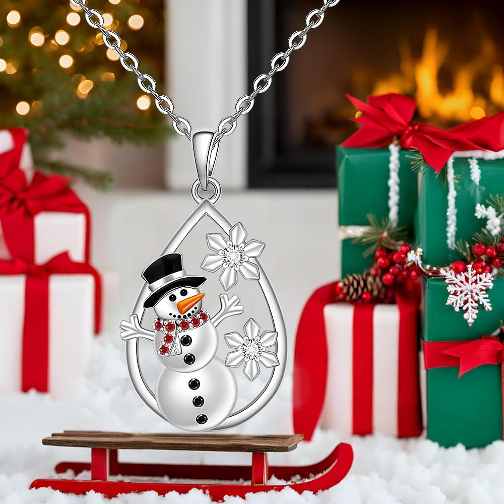 Snowman Christmas Necklace for Women Sterling Silver Snowman Necklaces Holiday Winter Xmas Jewelry Birthday Christmas Thanksgiving Gifts - Image 5