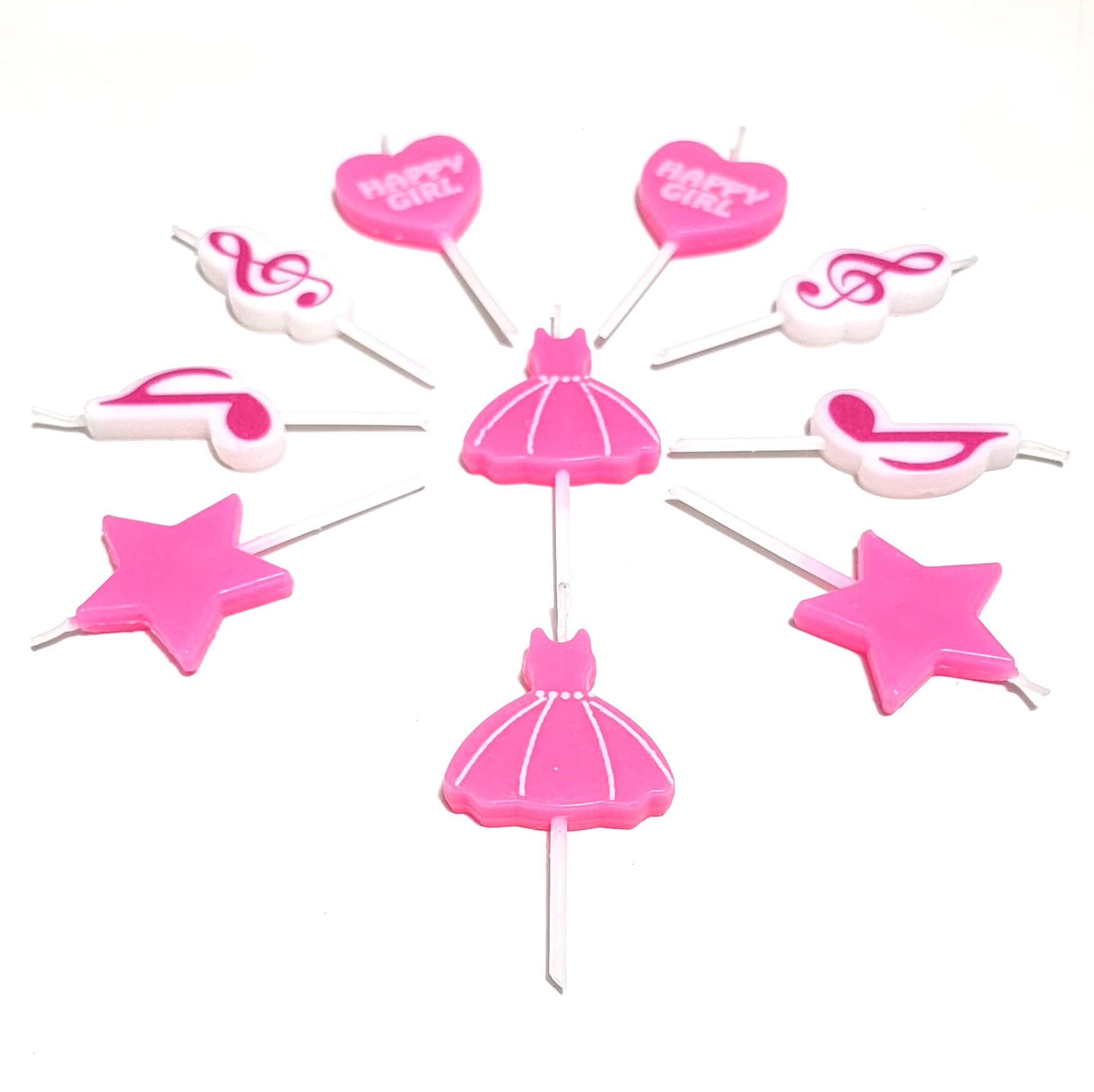 10 Count Special Cake Candles Topper with Holder for Wedding Party Birthday Valentine's Day Cake Decoration, Wish Gift for Kid and Adult (Pink Music Dance Girl)