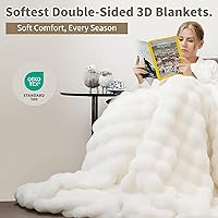 SpottedCozy Double-Sided Faux Fur Throw Blanket 50x60 - Ultra Soft Cozy Bubble Plush for Couch Bed, Cream White OEKO-TEX Certified