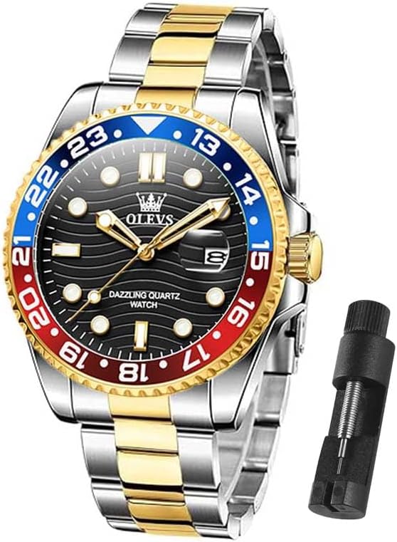 OLEVS Watch Men Luxury Big Face Dress Easy Read Mens Watches with Date Waterproof Luminous Stainless Steel Watches for Men Business Fashion Analog Quartz Men's Wrist Watches Rotatable Bezel Men Watch