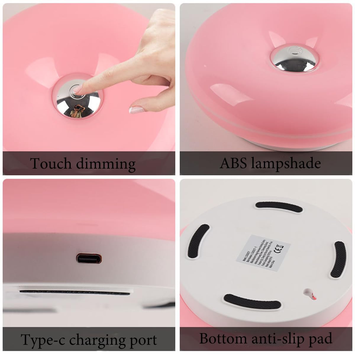 Lampada da Tavolo a LED Arancione a Forma di Ciambella, Ricaricabile, con Controllo Touch Wireless, dimmerabile, Ricaricabile Tramite USB, con Batteria da 2000 mAh, Moderna, rotond