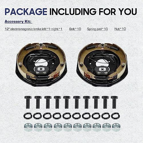 Image of SEHNSUCHT Trailer Electric Brakes, 1 Pair of Electric Brake Assembly 12 inch X 2 inch for 5200lb 6000lb 7000lb Axle (Set 2: 1 Left+1 Right)