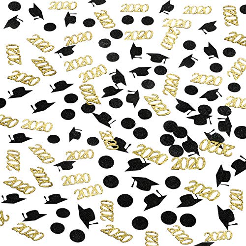100Pcs Black Glittery Graduation Confetti- Graduation Party Table Decorations/Grad Party Decorations/2020 Graduation Party Decoration Supplies/Graduation Cap & 2020 & Circle Dots