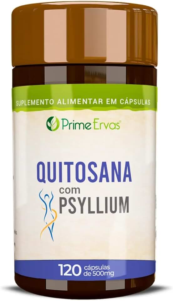 Quitosana com Psyllium 120 Cápsulas 500mg Prime Ervas – Fibra de Crustáceos e Plantago Ovatae – Suplemento Sem Glúten
