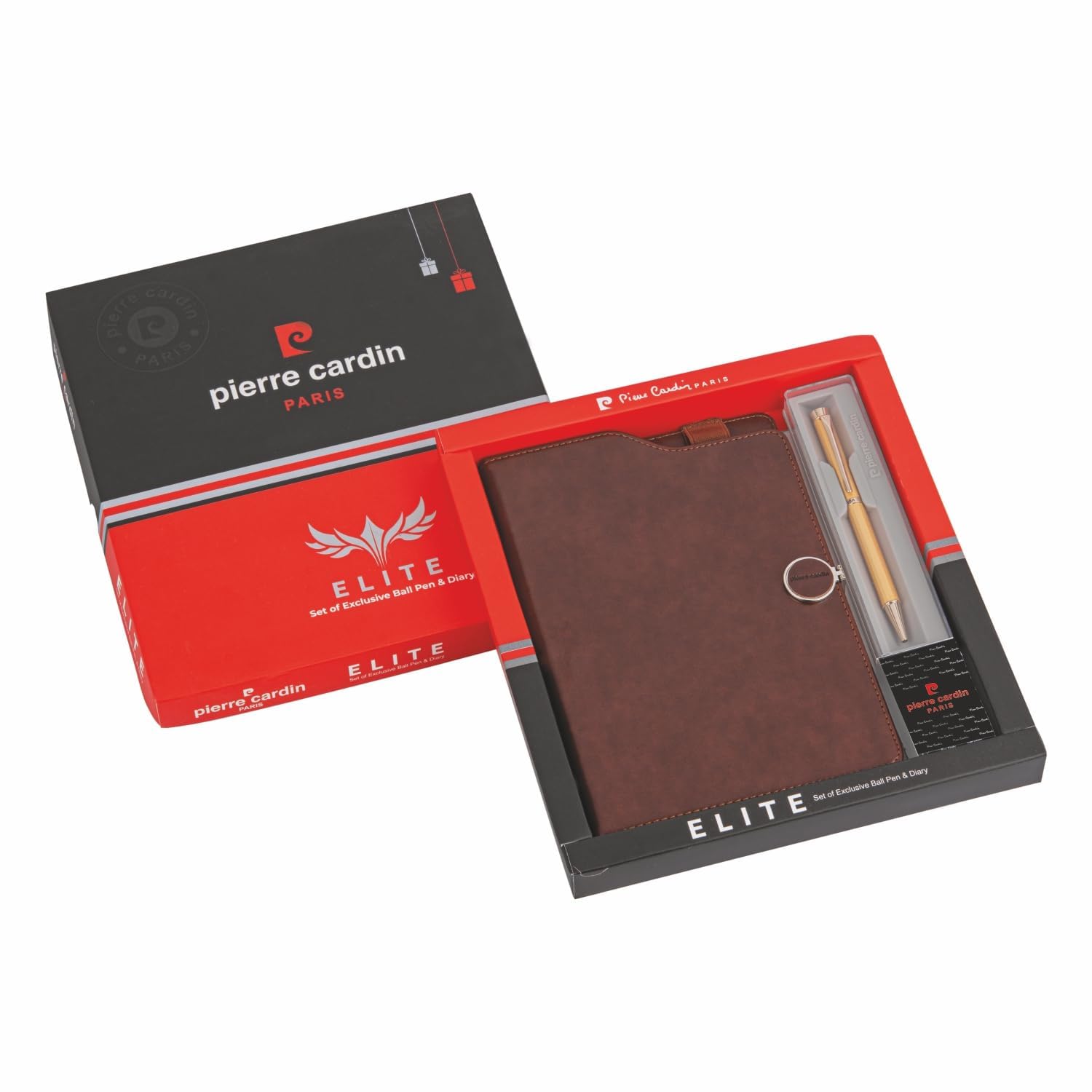 Pierre Cardin Elite Gift Set | Luxurious Satin Gold Finished Ball Pen & Premium Leather Diary with Magnetic Closure | Ideal for Festive & Corporate Gifting