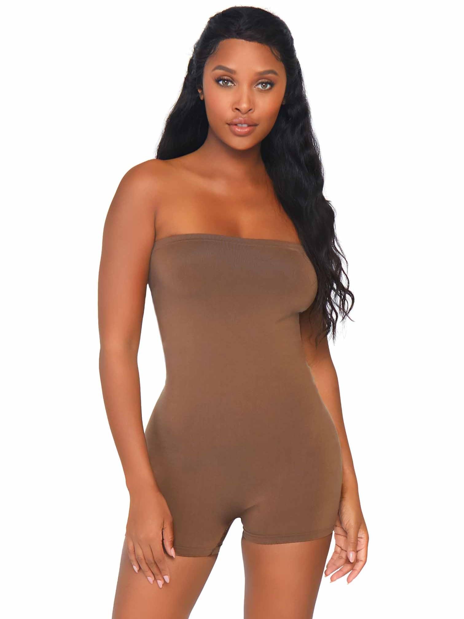 Leg Avenue - Mono sin tirantes de microfibra opaca sin costuras para mujer, color tostado, talla pequeña y mediana