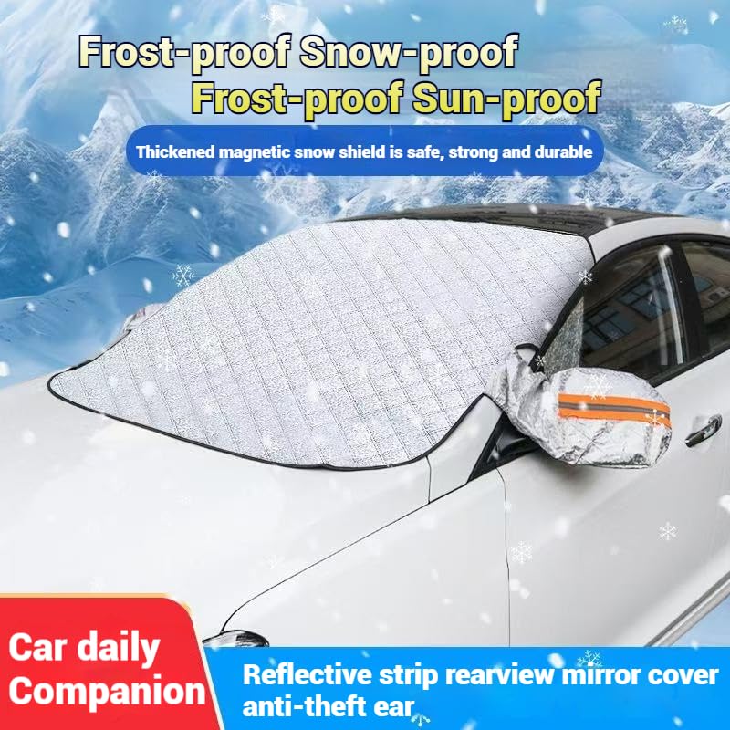 Image of Windshield Cover for Ice and Snow, Waterproof & Windproof, Front Window Protector for Car Truck SUV, Black, Large - 50 x 61 Inches