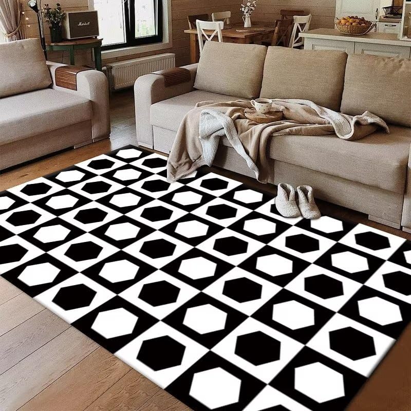 Tapis de chambre anti-acariens motif hexagonal noir 80x120cm