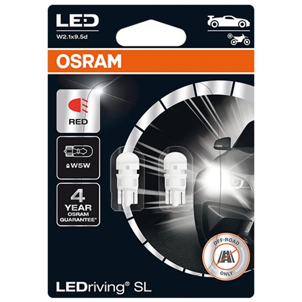 OSRAM LEDriving® SL, ≜ W5W, Red, LED signal lamps, Off-road only, non ECE, Double Blister