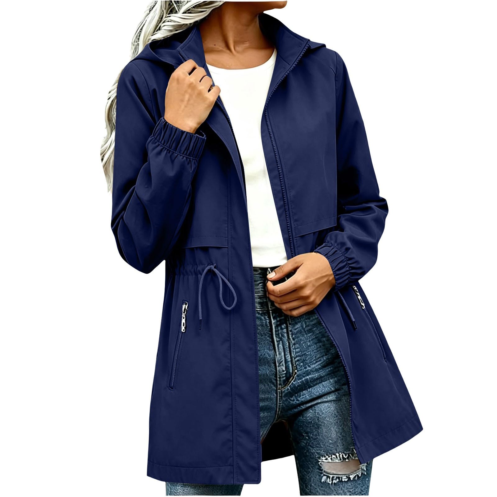 Chubasquero impermeable para mujer, ligero, elegante, con capucha