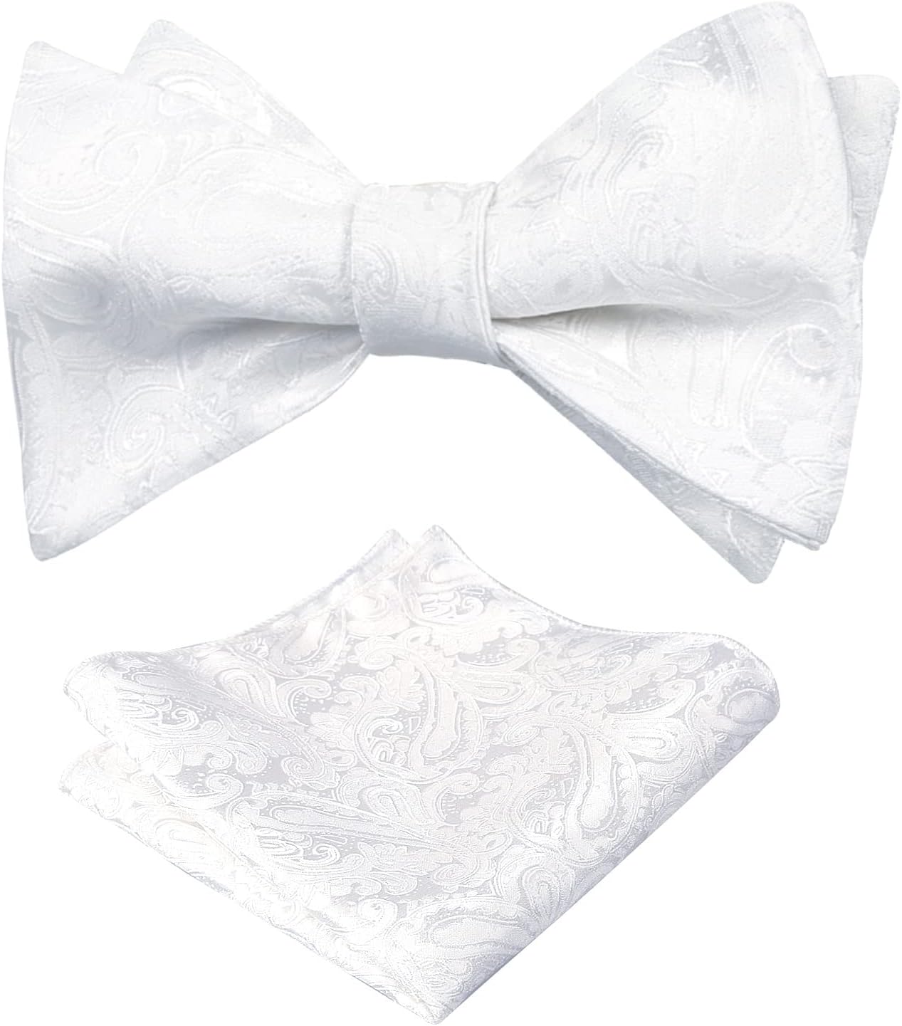 - Mens 2pcs Paisley Jacquard Self-Tie Bow Tie Pocket Square Set