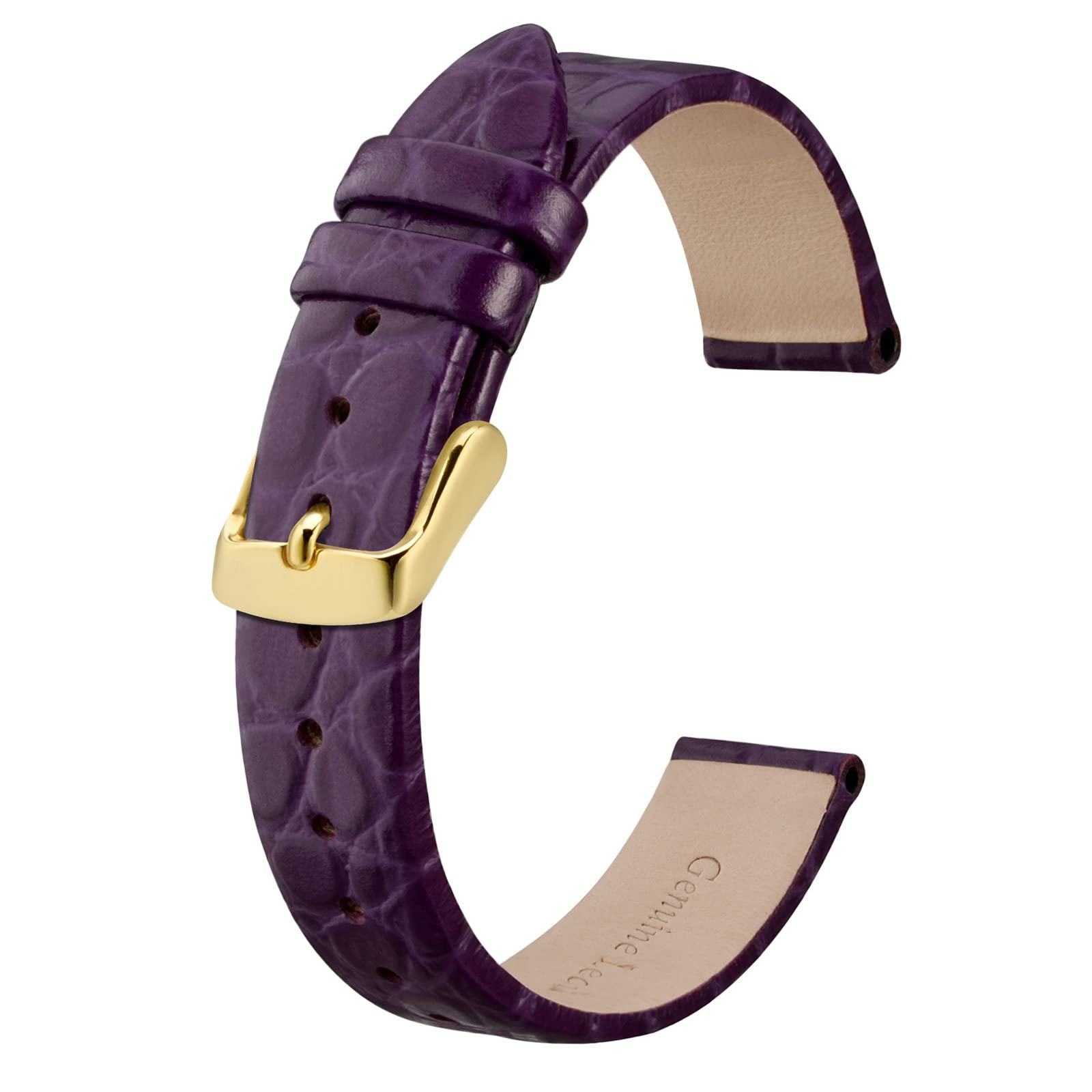BISONSTRAP Watch Straps for Women, Crocodile Pattern Leather Thin Watch Replacement Bands, 8mm 10mm 12mm 14mm 16mm 18mm 20mm