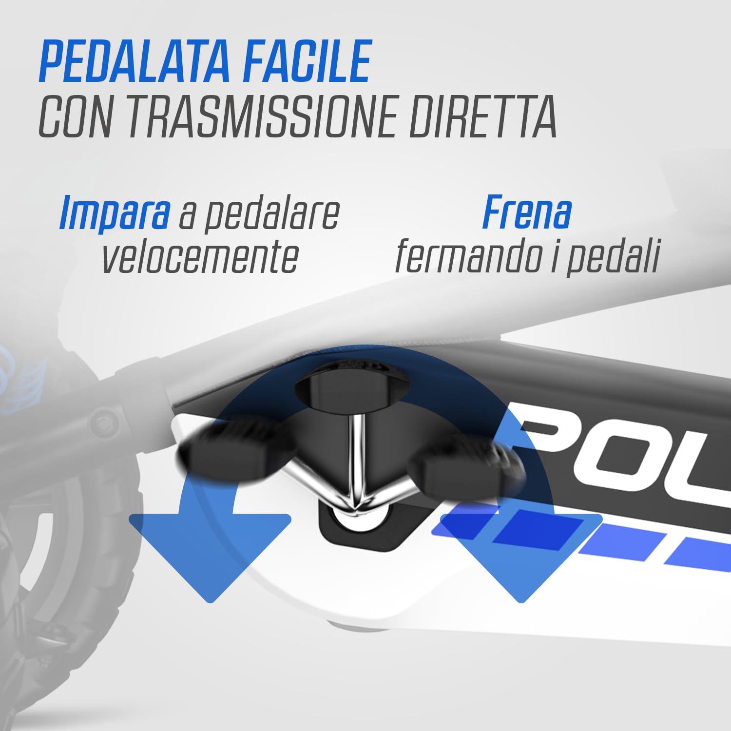 BERG Buzzy Go-Kart per bambini dai 2 anni in su, veicolo a pedale per bambini, stabile gokart per bambini con pneumatici silenziosi, sedile e volante regolabili (polizia)