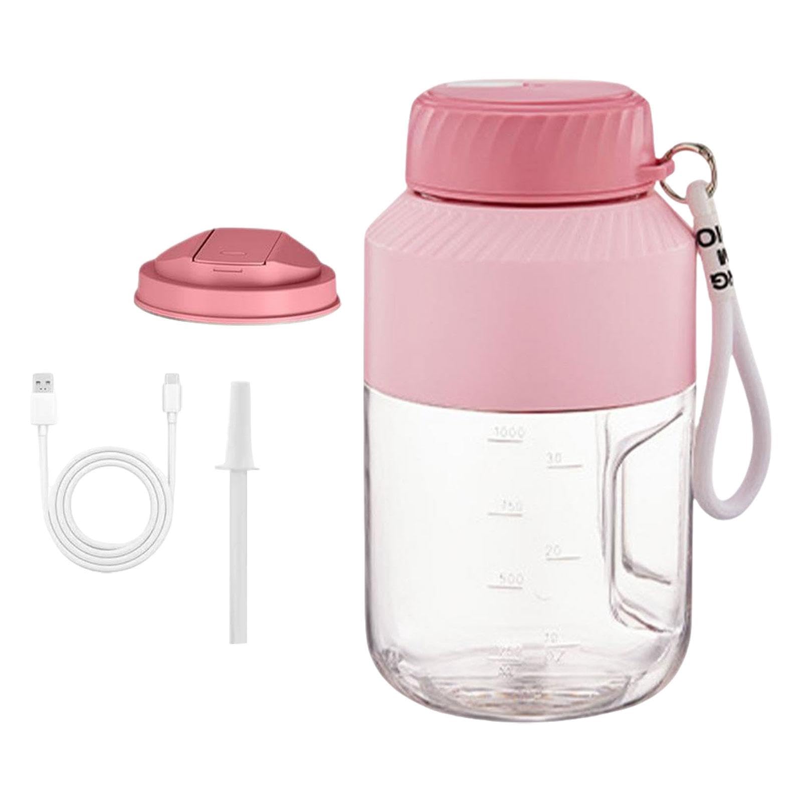 Bothyi Portable Blender Multifunctional with Lid and Strap Sports Bottle USB Electric Juicer Cup for Office Outdoors, Pink Double Lid