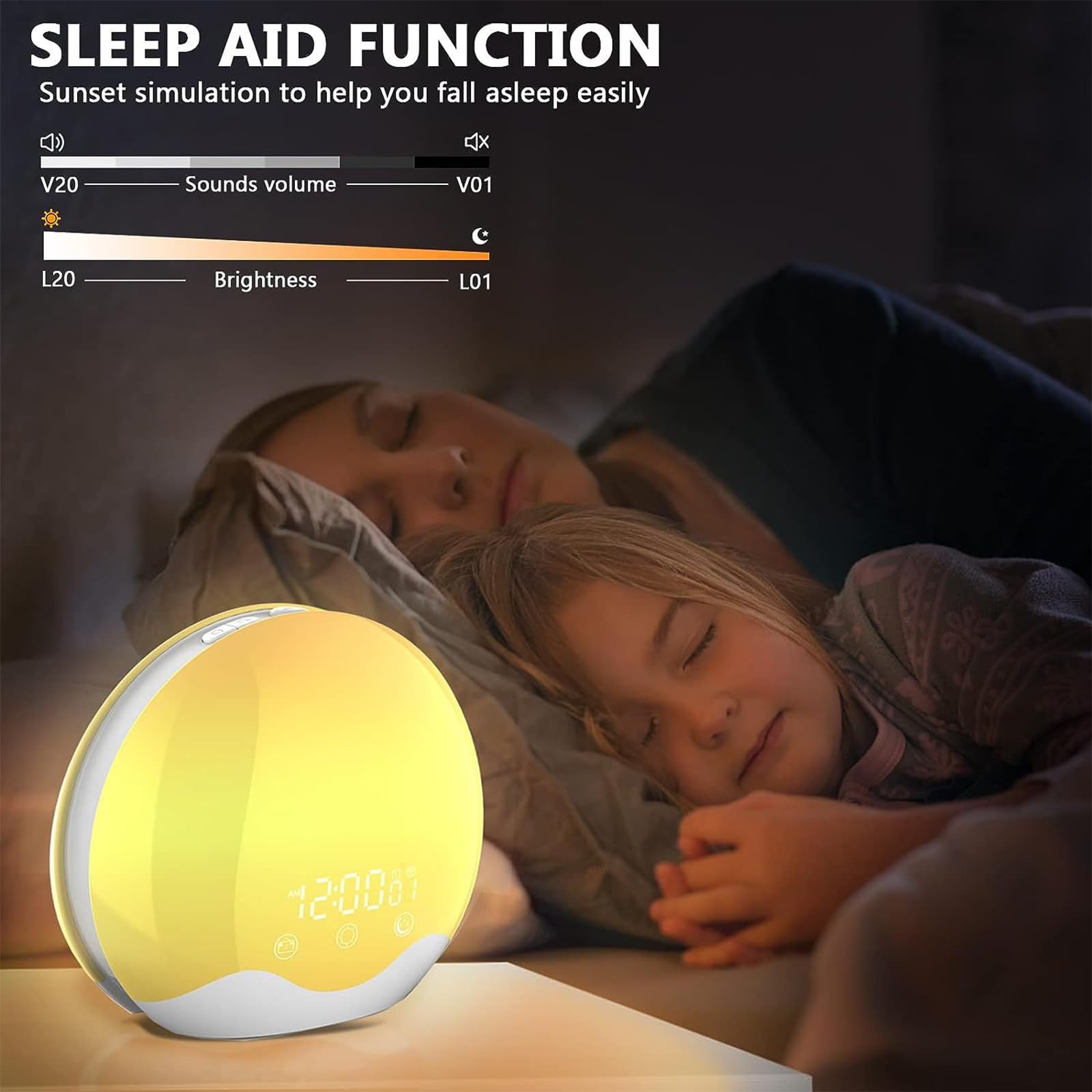 Reloj Despertador Inteligente con Luz De Amanecer, Temporizador De Sueño con Simulación De Amanecer/Atardecer, 12 Efectos De Iluminación Degradada para Adultos Que Duermen Mucho