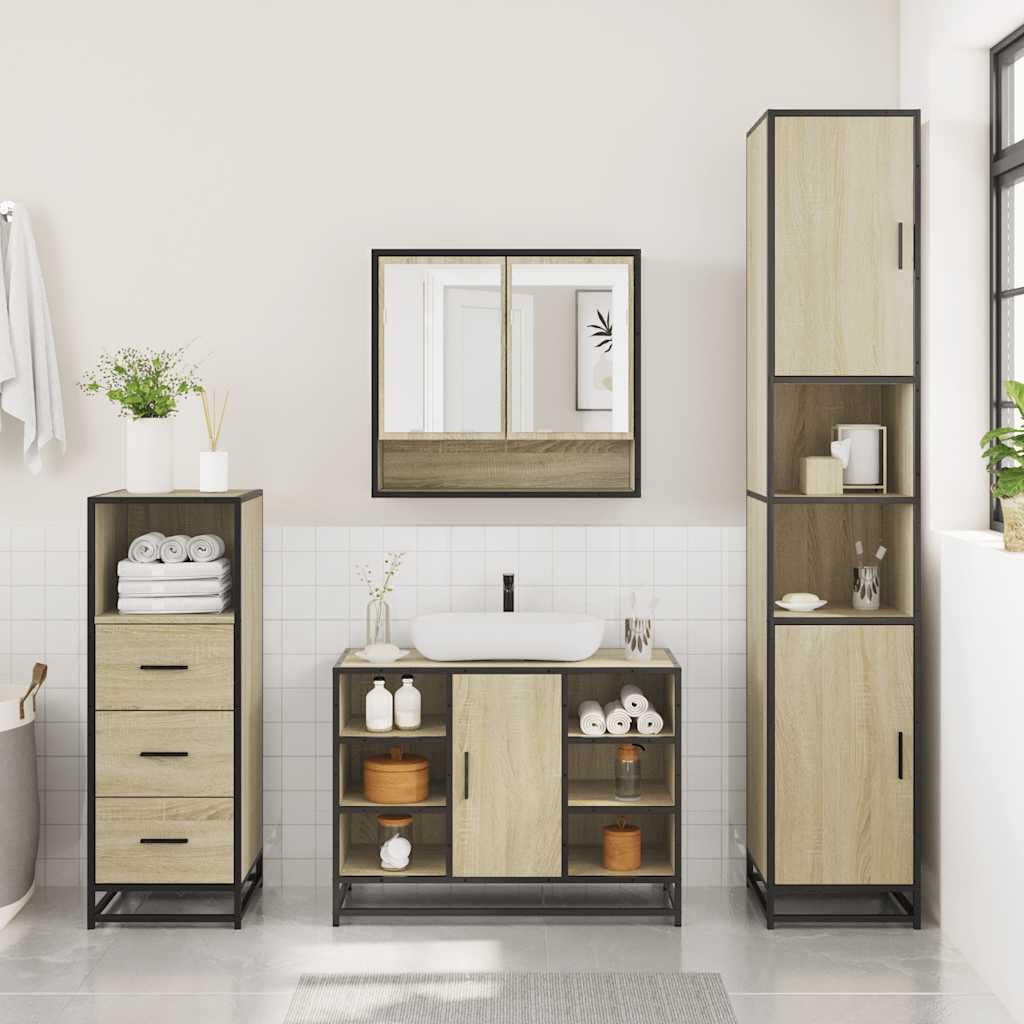 Mobile Bagno Dub Sonoma in Legno di Ingegneria con Telaio Metallo