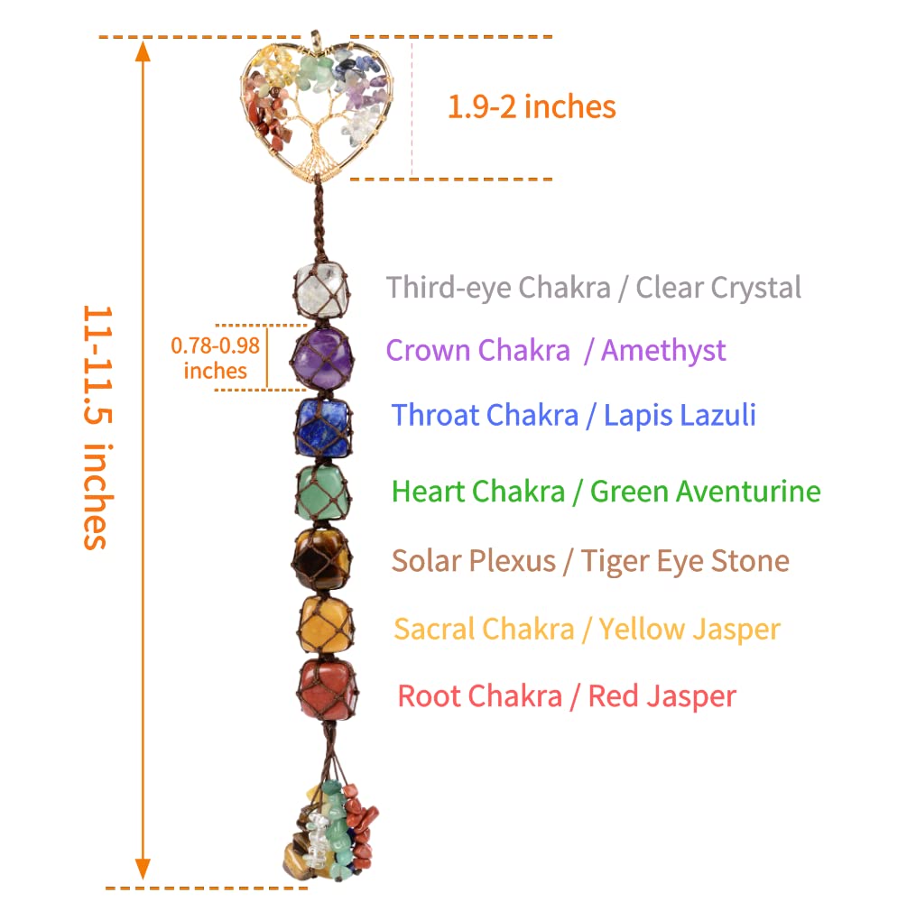 Anjiucc Handmade Crystal Chakra Swing Pendant Mirror Hanging car Accessories Tree of Life Stone Tree feng Shui Home Decoration Window