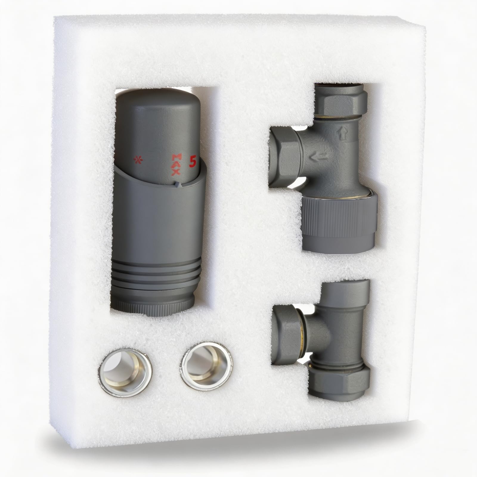 Valvole termostatiche per termosifone (TRV), strutturate, grigio antracite, valvola di blocco angolare, 15 mm, per radiatori per riscaldamento centralizzato, portasciugamani