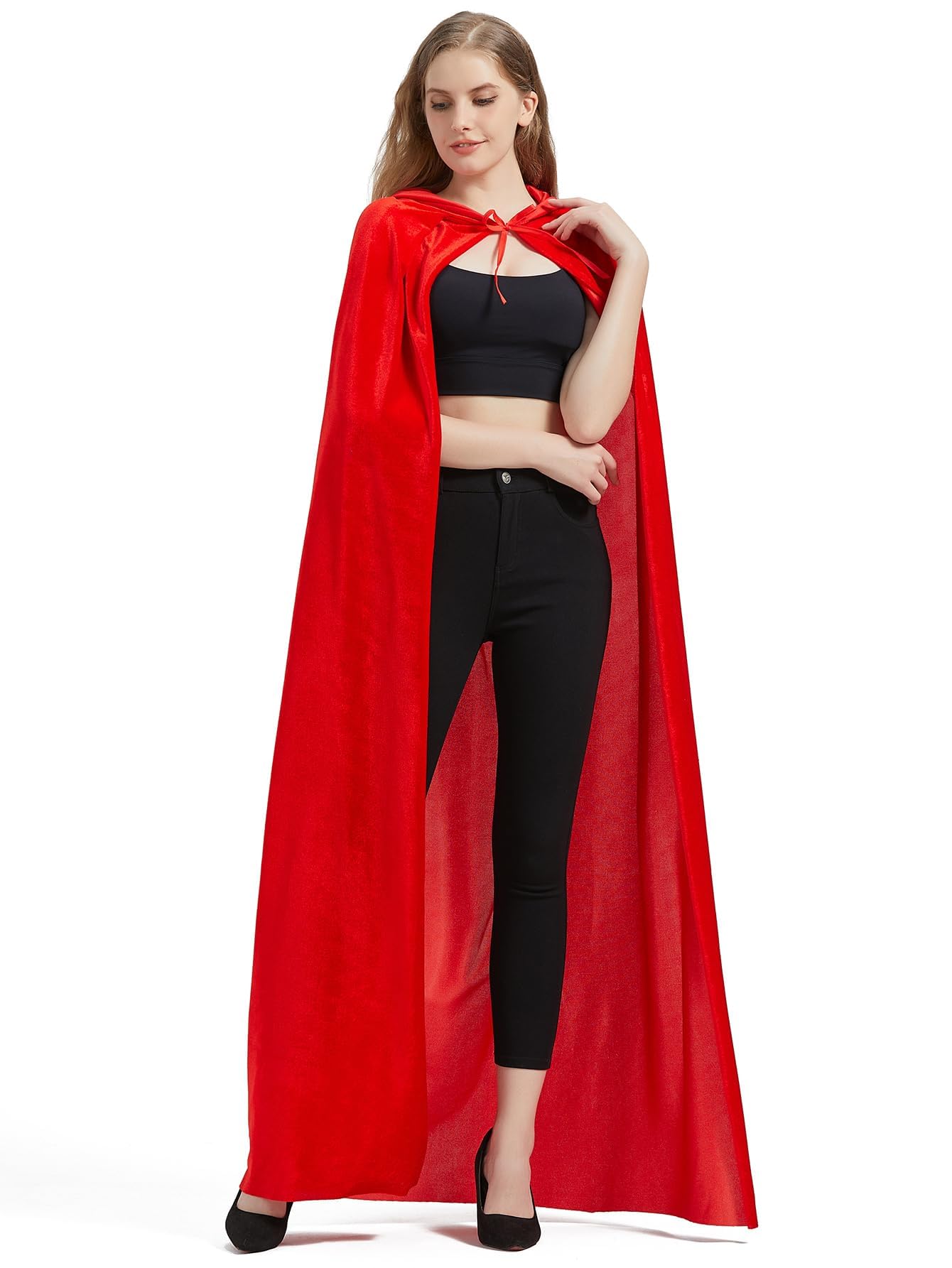 Peleryna na Halloween z kapturem, kostium diabła, kostium czarownicy wampira, peleryna dla dorosłych, kostium na Halloween dla kobiet i mężczyzn (czerwona)