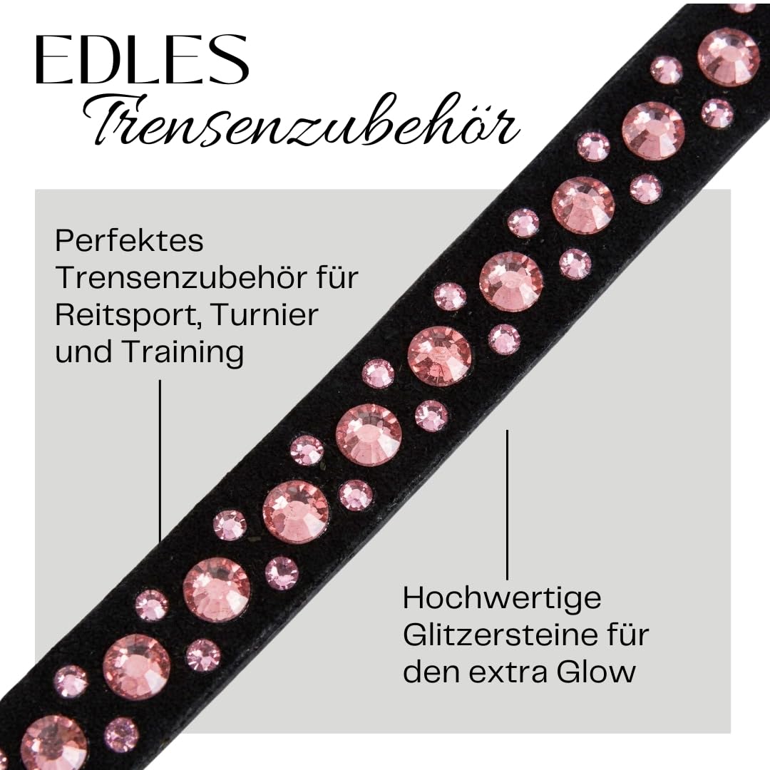 Pferdelinis Geschwungener Stirnriemen mit funkelnden Kristallen in Silberoptik – sorgt für einen stilvollen und glamourösen Auftritt im Training und auf dem Turnier (Schwarz-Pink, Warmblut (Full))