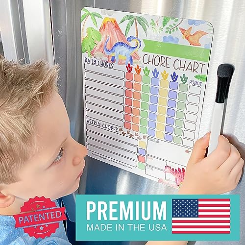 Image of Hadley Designs Magnetic Chore Chart for Kids - Reward Chart for Kids, Dry Erase Responsibility Board for Children at Home, Fridge Behavior Tracker for Daily Weekly Tasks, Dinosaur Toddler Chore Board