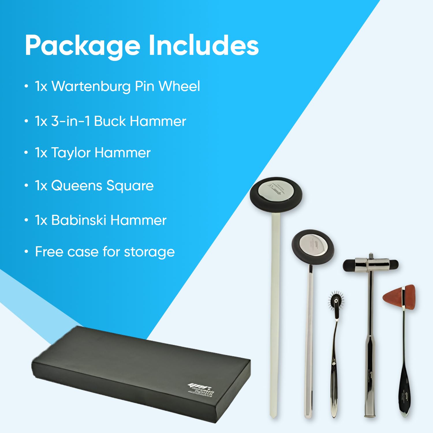 Ynr Angleterre Tromner Neurologique Reflex Hammer 5 Piece Ensemble avec Boîte - Wartenberg Roulette, Buck Hammer, Taylor Queen Place et Babinski