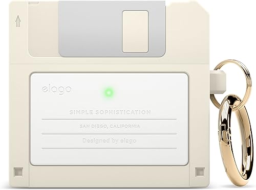 elago Funda de disquete compatible con AirPods de 3ª generación, compatible con AirPods 3, mosquetón incluido, resistente a los golpes, protección