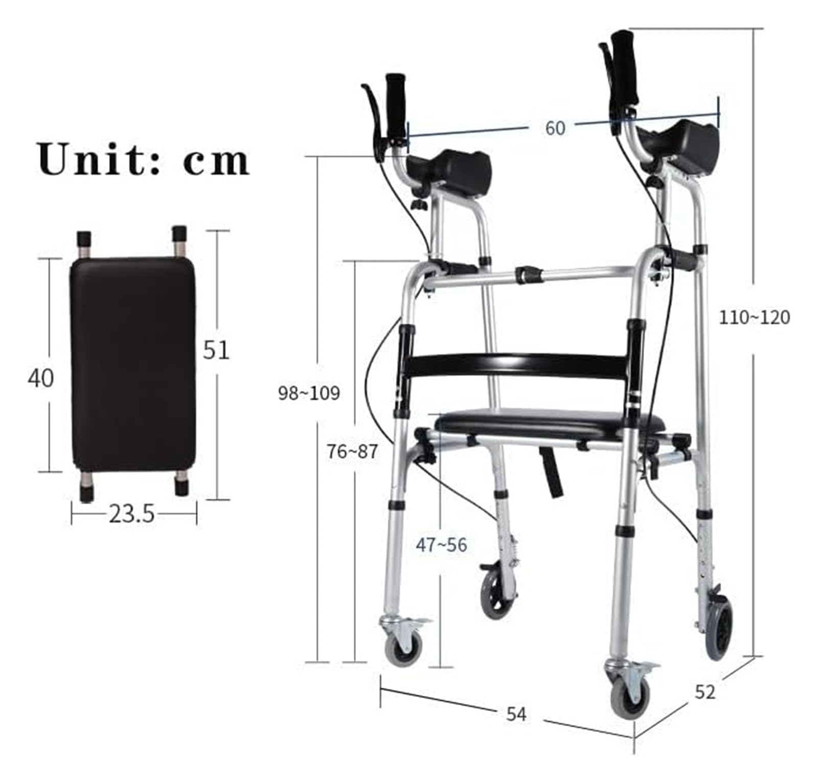 Folding Walker, Lightweight Walkers for Seniors, Lightweight Foldable Mobile Rollator for The Elderly and Adults
