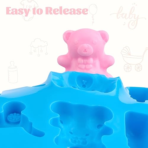 Miniatura 3 de JOERSH Paquete de 4 moldes de chocolate para baby shower, pies de bebé, chupete de botella para cochecito de bebé, molde en forma de oso, moldes de