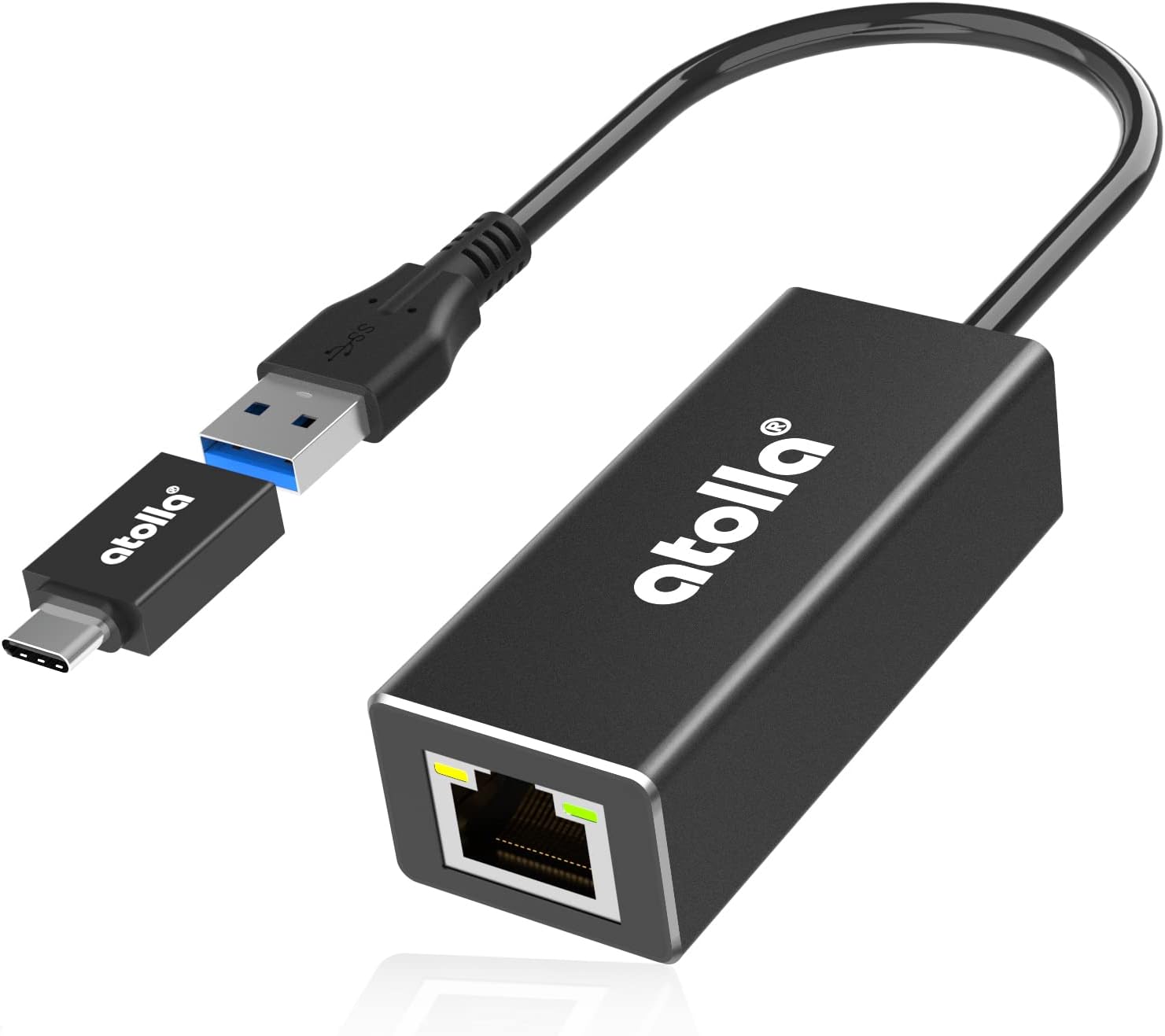 ATOLLA USB to Ethernet Adapter, USB 3.0 to RJ45 Gigabit Lan Adapter with Type C Adapter, USB Network Adapter Compatible for Macbook, Windows, Mac Pro, Laptop, PC and More
