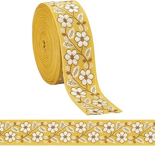 FINGERINSPIRE Cinta jacquard vintage amarilla de 9,14 m de ancho, estilo étnico, bordado de poliéster, cinta tirolesa retro para ropa, manualidades, decoración